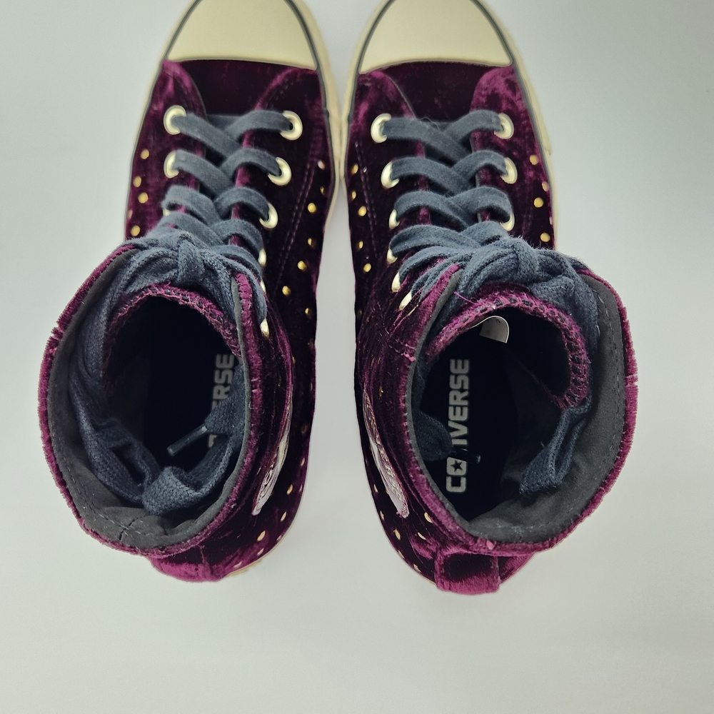 Converse Size 7 All Star Lux Velvet Hidden Wedge ‘Dark Sangria’ Studded Sneakers - Picture 6 of 10